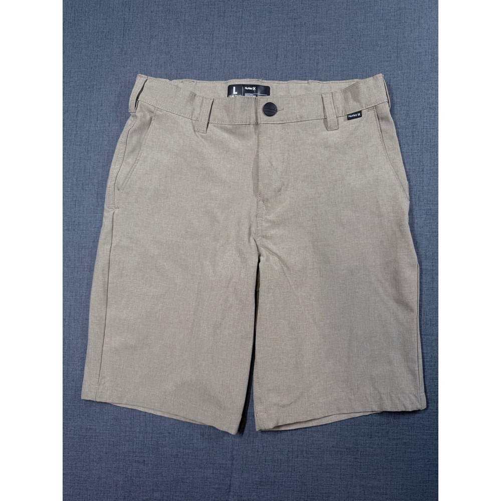 Hurley Boys Hybrid Walk Shorts Khaki Tan Heather Stretch Size L 14/16 Adjustable